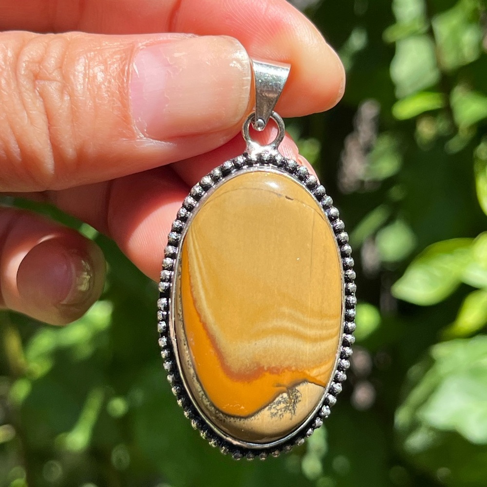 925 Silver plated oval‎ picture jasper pendant